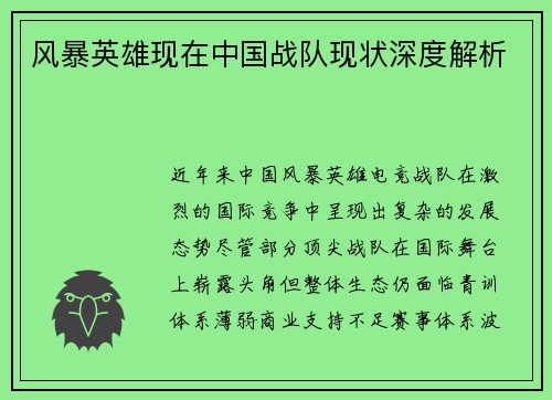 风暴英雄现在中国战队现状深度解析
